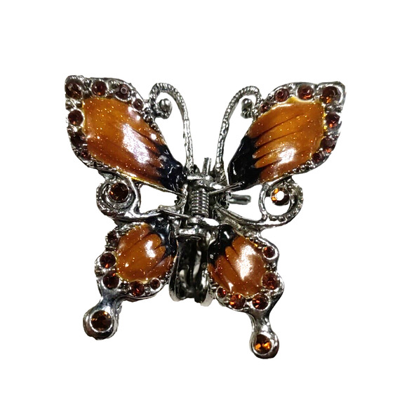 Butterfly Pony Tail Holder Brown Rhinestone? Enamel Party Fun Spring - Picture 1 of 6